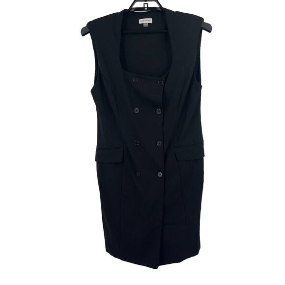 Calvin Klein Dress square neck double breasted sheath sleeveless black size 14 - Picture 1 of 4